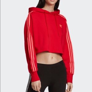 Adidas adicolor cropped red hoodie